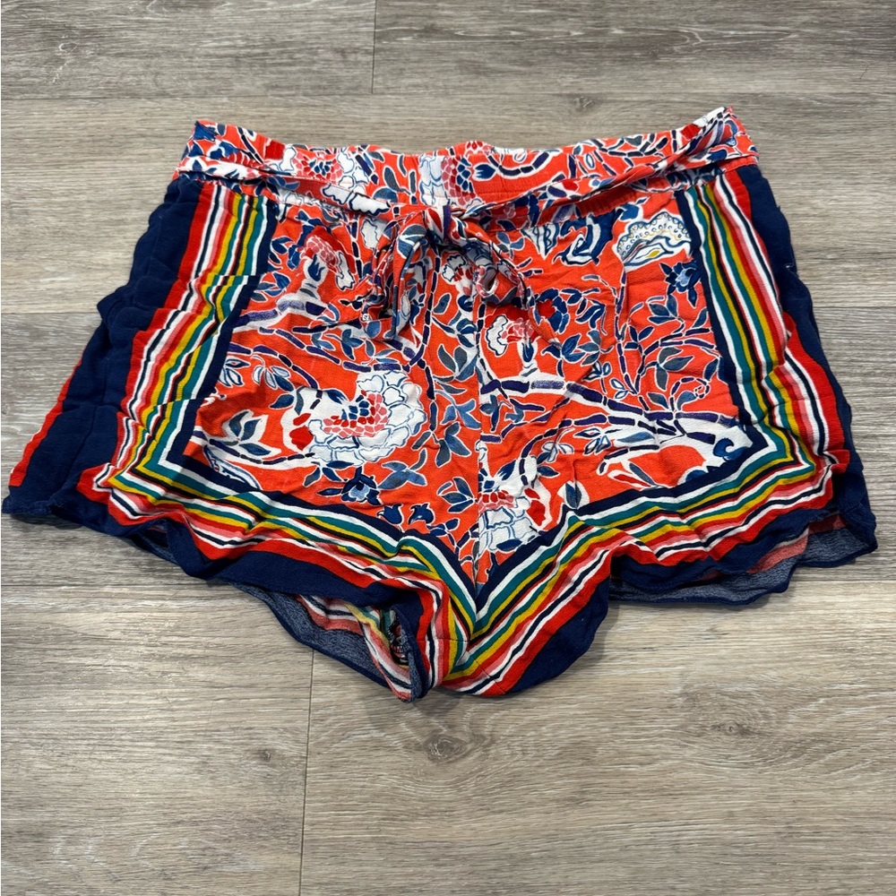 Anthropologie Ett:Twa shorts w/ orange & blue floral pattern w/ tie at waist